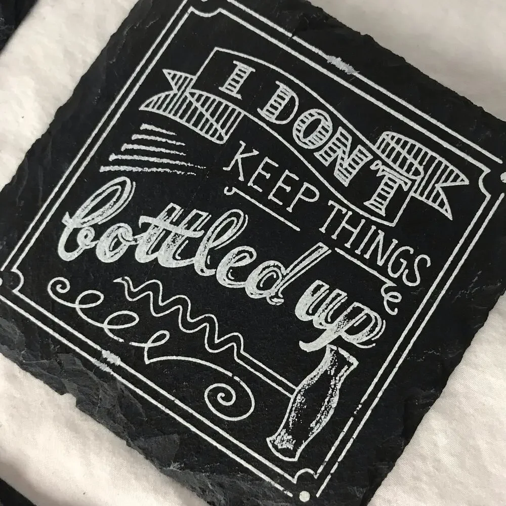 Set of 4 Black Slate Wine Barware Coasters Novelty Print Sayings With Felt Pads